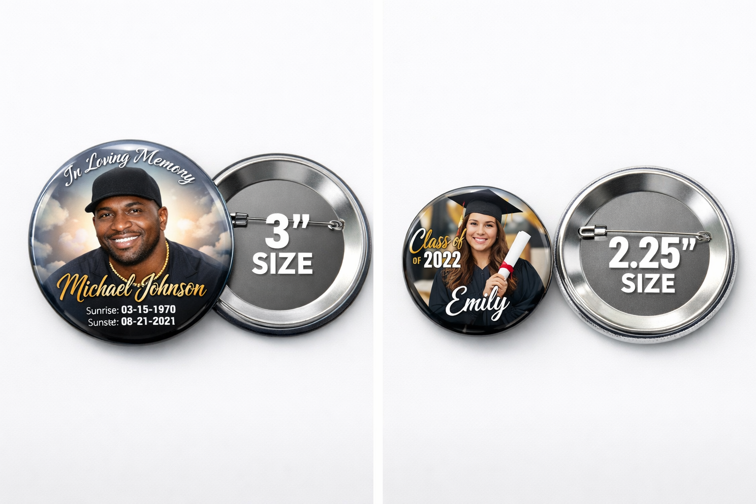 Custom Photo Buttons ( Memorial , Birthday & Events )